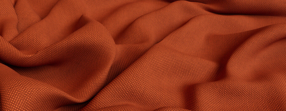 Orange Fabric with Wrinkles and Folds. Wavy Surface Wallpaper.