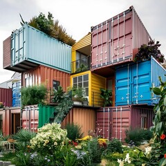 house made with containers, different construction models and different colors - 1