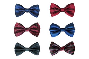 Set of bow ties isolated on transparent background