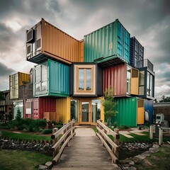 house made with containers, different construction models and different colors - 1
