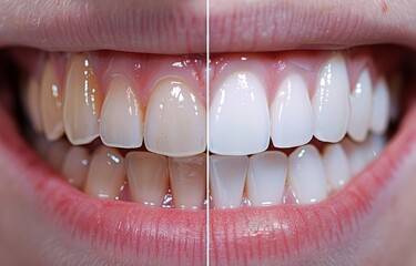 Before and after teeth whitening comparison showing significant improvement in dental hygiene