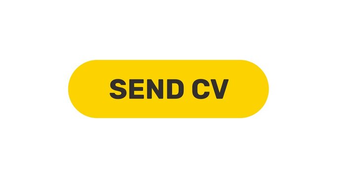 Click on Send CV button, push by arrow cursor, flat style vacancy yellow button, footage with transparent background 