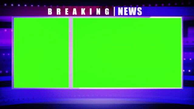 Breaking news backdrop graphics panel, with green screen and copy space for titles. A 3D illustration background video loop, for representation of TV channel program on movies or series