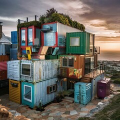house made with containers, different construction models and different colors - 1