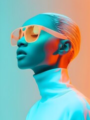 Vibrant Holographic Portrait Showcasing Futuristic Fashion Design Trends