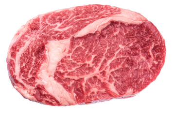 Raw ribeye steak on white background. File contains clipping path.