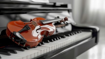 Classical music concept, Cello, violin, piano and a score in room studio.
