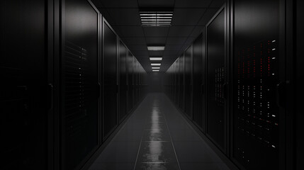 Computer database server room in black toned style