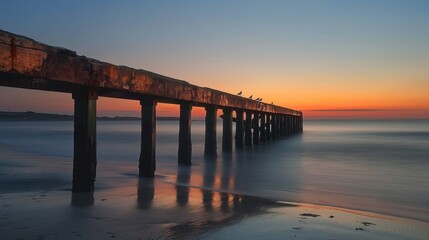 Fototapeta premium Weathered Piers Embrace Serene Coastal Sunsets