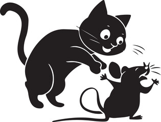 Playful Cat and Rate silhouette Illustrated in a vector style .