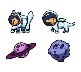 Vector illustration of astronauts cat and dog