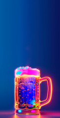 Neon beer mug, hyper-realistic photo, high quality.