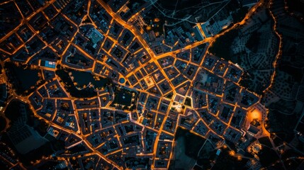 Aerial View of a City at Night