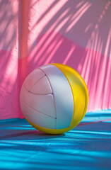 A_volleyball_on_the_pink_and_blue_court_pastel colours_background_3