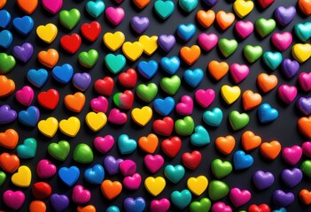 colorful heart shaped magnets arranged rainbow pattern chalkboard, lgbtq, lgbt, pride, love, equality, bright, vibrant, symbol, decoration, ornament, cute, fun