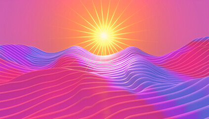 colorful wavy lines background with a sun in the center, designed in a 1960s psychedelic style. This vector graphic captures the era's vibrant colors and abstract patterns, perfect for retro-themed