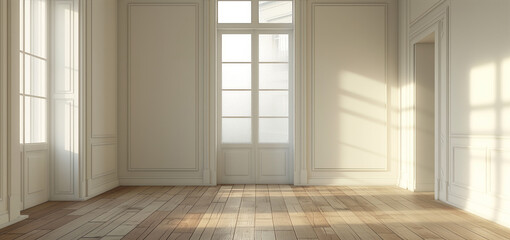 Obraz premium Abstract white studio background for product presentation. Empty room with shadows of window. Display product with blurred backdrop. potted plant