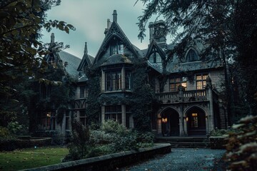 Fototapeta premium Mysterious Gothic Mansion in the Twilight