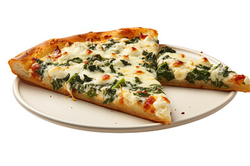 A Culinary Duo: Two Slices of Pizza on a White Plate on White or PNG Transparent Background.