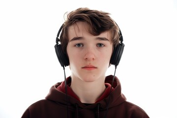 Teenage Boy Listening to Music with Headphones