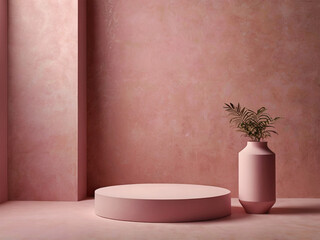 Dusty pink cylinder pedestal podium set. Minimalist scene for product presentation.