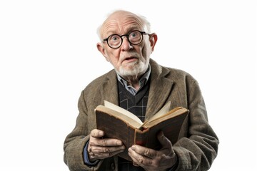 Surprised Senior Man Reading an Old Book