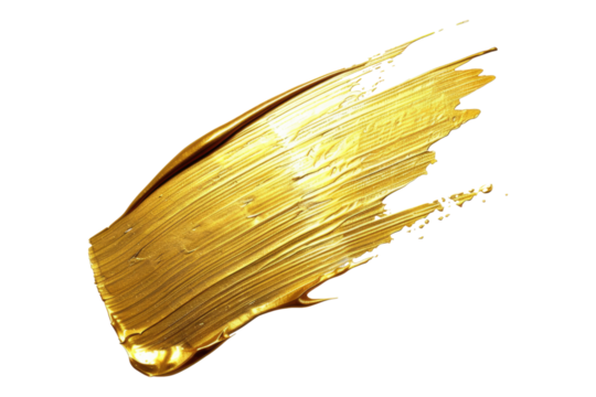 Gold shiny paint stroke isolated on transparent background