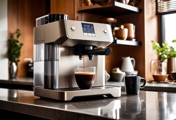 stylish kitchen nook featuring espresso maker, modern, design, compact, countertop, sleek, appliance, coffee, machine, trendy, chic, elegant, stainless,