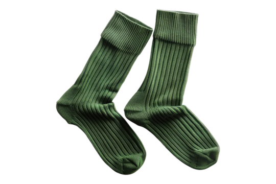 Green cotton winter socks isolated on transparent background