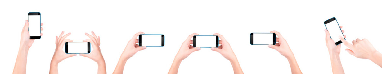 Hand holding Black Smartphone with blank screen