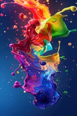 Colorful liquid paint splashes on a clean background