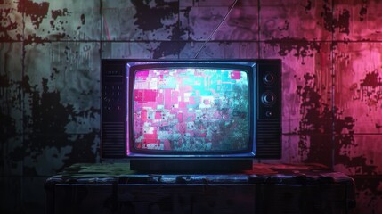 Old vintage TV no signal. Mini Retro tv antenna receiver