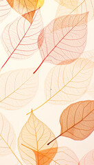 Obraz premium This image showcases a collection of delicate, translucent skeleton leaves in vibrant autumn hues, highlighting their intricate vein patterns and natural beauty.