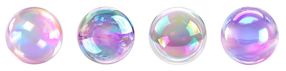 Set of 3d circle colorful iridescent holographic elements design, isolated on white background, png
