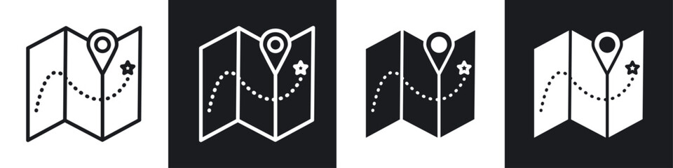 Map icon set. gps navigation map with pin vector symbol in black filled and outlined style.