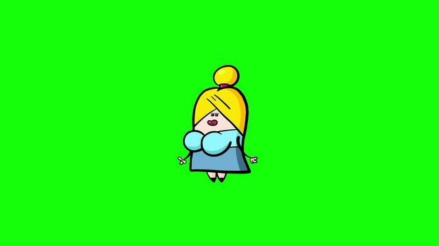 Businesswoman stop walking character green screen. Cute office animated woman isolated.