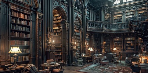 A Grand, Ornate Library Filled with Books