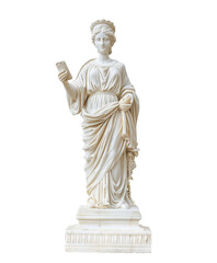 marble statue holding phone png on transparent background
