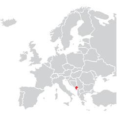 Fototapeta premium Map of Montenegro highligted with red in Europe map