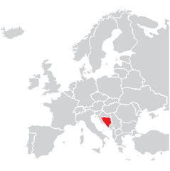 Map of Bosnia and Hercegovina highligted with red in Europe map © Creative Milos