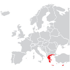 Obraz premium Map of Greece highligted with red in Europe map