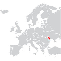 Obraz premium Map of Moldova highligted with red in Europe map