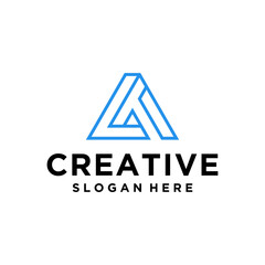 monoline letter combination AT simple logo design