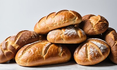 Pile of fresh baked bread loaves