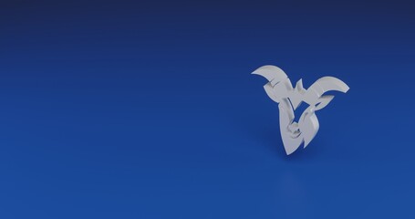 Isolated realistic white goat head symbol with shadow. Located on the right side of the scene. 3d illustration on transparent background