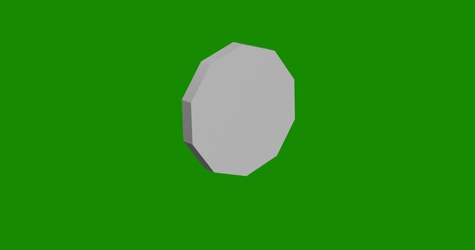 Isolated realistic white decagon symbol front view with shadow. 3d illustration on green chroma key background