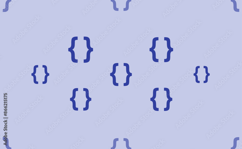 Poster seamless pattern of large isolated blue curly brackets symbols. the pattern is divided by a line of 