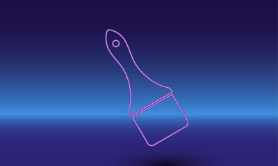Neon paint brush symbol on a gradient blue background. The isolated symbol is located in the bottom center. Gradient blue with light blue skyline