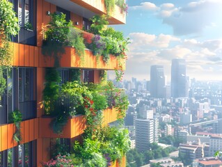 Verdant Urban Oasis Balconies Brimming with Lush Greenery in a Modern City Skyline