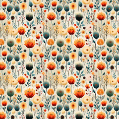 a repeating pattern inspired by flowers of different shapes and sizes. Created with generative AI